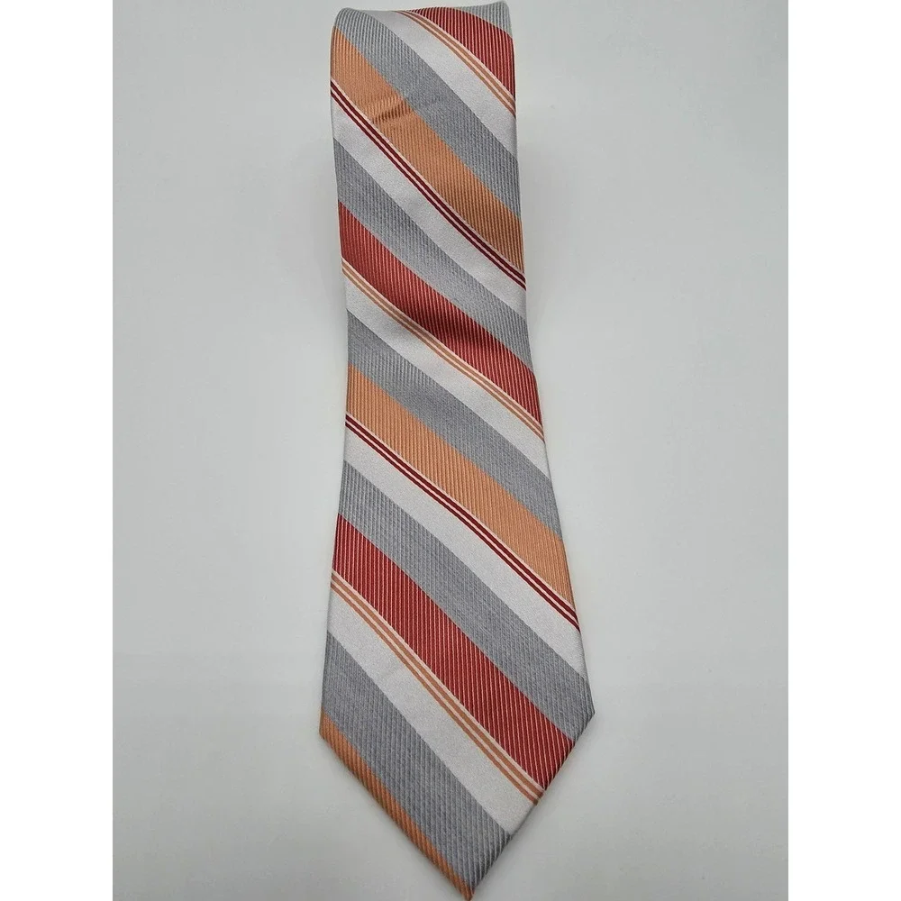Express Orange Red Silver White Striped Necktie Silk Tie 58